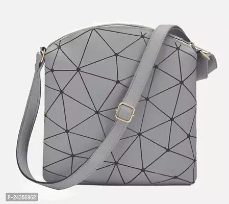 Stylish Grey PU Printed Sling Bags For Women-thumb0