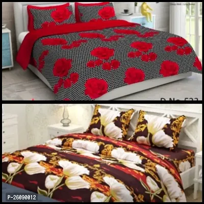 3D Printed 100% Polycotton Bedsheets Combo of 2 Double Bed Bedsheets With 4 Pillow Cover-thumb0