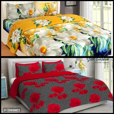 3D Printed 100% Polycotton Bedsheets Combo of 2 Double Bed Bedsheets With 4 Pillow Cover, 90x100