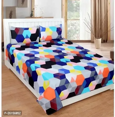 Polycotton 145 TC 3D Printed Double Bedsheet With 2 Pillow Covers [Size 90x90 Inches ]-thumb0