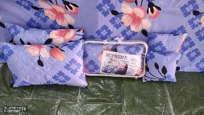 Supersoft Glace Cotton 5 Peice Set 1 queen Size Bedsheet Size 90x100 With 2 quilted Covers Size 18x28 With 2 quilted Cushions With filing Size 12x12