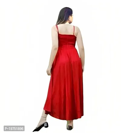 Lucid Life Style Women's Sleeveless Fully Stitched Plain and Solid Gown Dress with Ankle Length and Square Neck Stylish(BL4-Red-XS)-thumb3