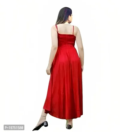 Lucid Life Style Women's Sleeveless Fully Stitched Plain and Solid Gown Dress with Ankle Length and Square Neck Stylish(BL4-Red-XXL)-thumb3