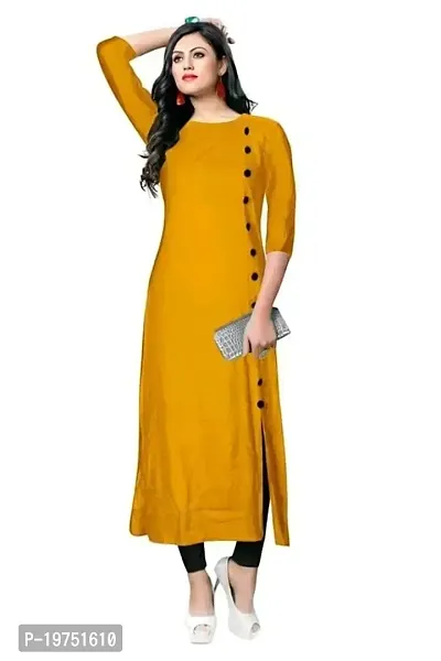 Lucid Life Style Pure Rayon 3/4 Sleeve Trending Straight Kurtis Design for Women(SB-1-Yellow-L)-thumb0