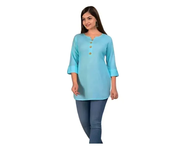 Anaya International Women's Casual Rayon Pattern Top with Front Button Design Stylish Casual Wear Top (KT1)