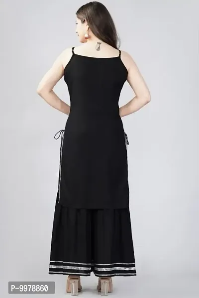 Lucid Lace Kurti With Side Tassel (BLACK)-thumb3