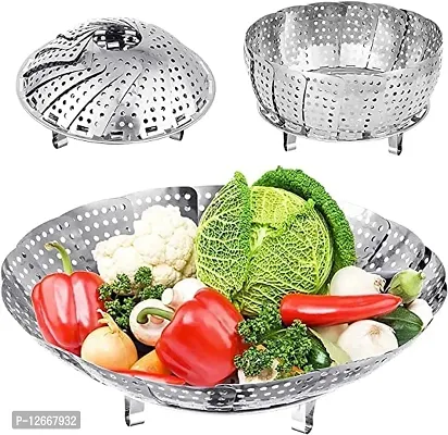 GaxQuly Stainless Steel Vegetable Fruit Steamer Punching Food Drain Bowl Basket Stainless Steel Steamer (Steamer Basket)-thumb0