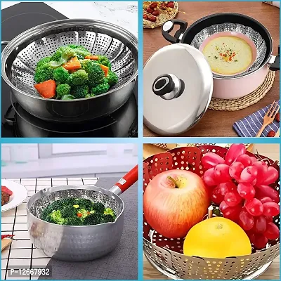 GaxQuly Stainless Steel Vegetable Fruit Steamer Punching Food Drain Bowl Basket Stainless Steel Steamer (Steamer Basket)-thumb3