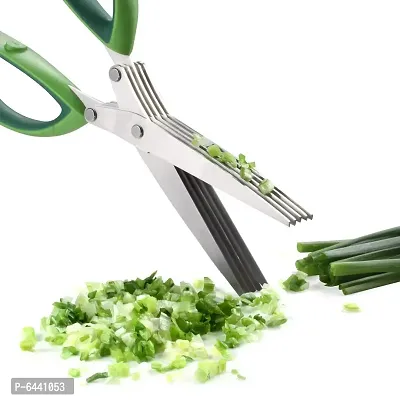 Herb Scissors Stainless Steel MultiUse Cutter Shears with 5 Blades and Cover with Cleaning Comb for Shredding Vegetables and Making Salad Colour May Vary-thumb0