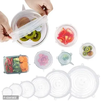 Vacuum Silicone White 6 Lids Stretchable Cover for Bowls Bottles Food Glass Cups Use in Microwave Small  LargeMedium Silicone Stretch lids Size Set of 6 Color May Vary-thumb0