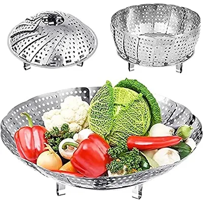 GaxQuly Stainless Steel Vegetable Fruit Steamer Punching Food Drain Bowl Basket Stainless Steel Steamer (Steamer Basket)