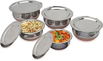 Stainless Steel Copper Bottom Handi,patila, Pot Biryani Punjabi Handi Set with Lid 5 Pieces Serving Bowls with Lids Cookware Set-thumb1