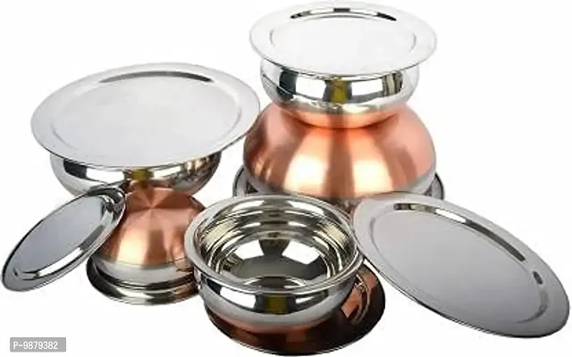 Stainless Steel Copper Bottom Handi,patila, Pot Biryani Punjabi Handi Set with Lid 5 Pieces Serving Bowls with Lids Cookware Set-thumb0