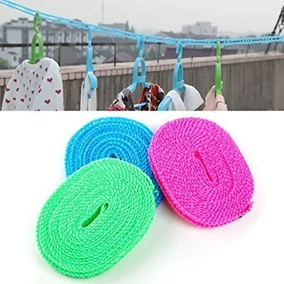 5 Meters Waterproof Windproof Anti-Slip Clothes Washing Line Drying Nylon Rope With Hooks For Indoor Outdoor Laundry Perfect Windproof Clothes Line, Hanger For Camping Home