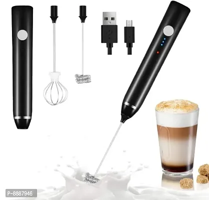 Milk Frother Handheld USB Rechargeable Electric Foam Maker for Coffee, Cappuccino, Egg Mix, 2 Whisks for Coffee, Frother-thumb0