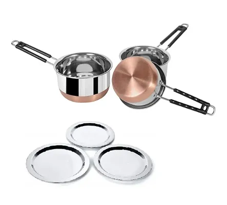 Heavy Stainless Steel Combo Milk Pan/ Sauce Pan/Tea PAN/Stainless Steel Sauce Pan, Milk Pan Bhagona combo of 3 pcs with lid