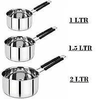 Heavy Stainless Steel Combo Milk Pan/ Sauce Pan/Tea PAN/Stainless Steel Sauce Pan, Milk Pan Bhagona combo of 3 pcs with lid-thumb1