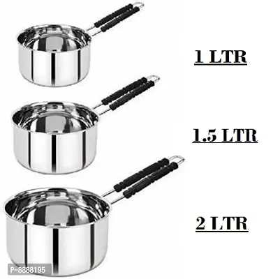 Heavy Stainless Steel Combo Milk Pan/ Sauce Pan/Tea PAN/Stainless Steel Sauce Pan, Milk Pan Bhagona combo of 3 pcs with lid-thumb2
