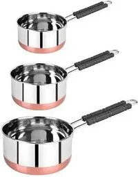 Heavy Stainless Steel Combo Milk Pan/ Sauce Pan/Tea PAN/Stainless Steel Sauce Pan, Milk Pan Bhagona combo of 3 pcs with lid-thumb1