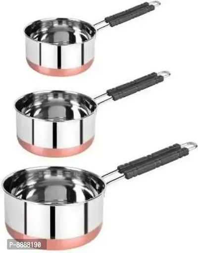 Heavy Stainless Steel Combo Milk Pan/ Sauce Pan/Tea PAN/Stainless Steel Sauce Pan, Milk Pan Bhagona combo of 3 pcs with lid-thumb2