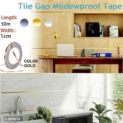 Self Adhesive Golden Tile Gap Tape | Waterproof Tile Gap Filler Tape | Wall Decoration Tape | Sticker Tape For Scrapbooking And Birthday Decoration DIY Tape (1cm x 50m)-thumb2