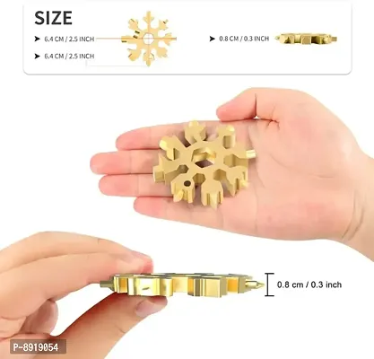 18 in 1 Stainless Steel EDC Snowflake Multitool Wrench, Heavy Duty, Hex Wrench, Screwdriver, Allen Wrench, Portable, Keychain, Bottle Opener, Flat Screwdriver Kit/Wrench (Gold)-thumb2