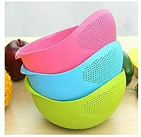 ENCHANTING HOMES Multi Color Water Strainer or Washer Bowl for Rice Vegetable  Fruits (Pack of 3) (Single Handel Rice Bowl).-thumb4