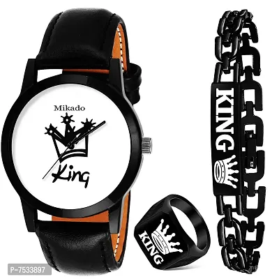 Mikado Casual Analogue Boy's Watch(Off-White Dial Black Colored Strap)-Black Boy's Combo