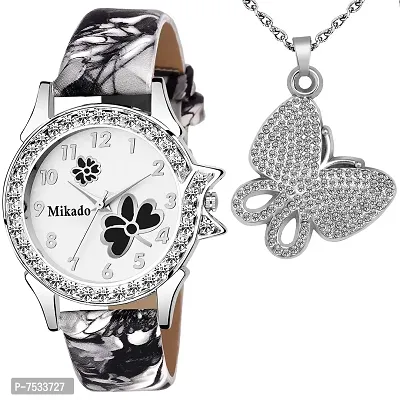 Mikado Black Fiona Watch and Pendant Combo for Grils