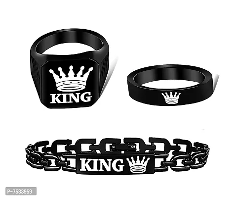 Mikado King Black brass Ring And Bracelet Combo For Men's And Boys
