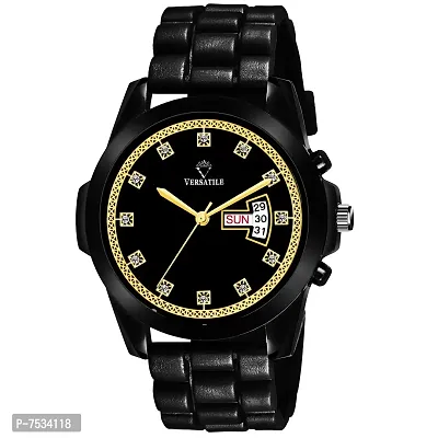 Mikado Black High Day and Date Multi-Functional Watch with Designer Strap