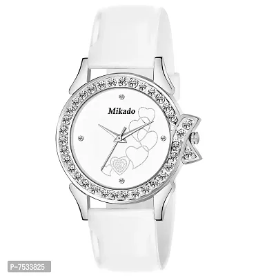 Mikado White Diamond Shine Analog Women Watch for Girls and Women