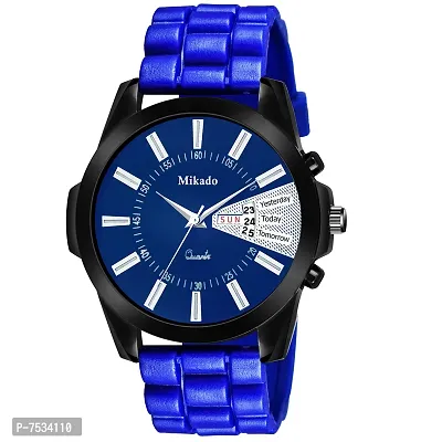 Mikado New Royal Look Day and Date Watch with Stylish Blue Strap for Men-thumb0