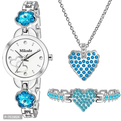 Mikado Analogue Women's Watch(Blue Dial Colored Strap)-White Amaryllis