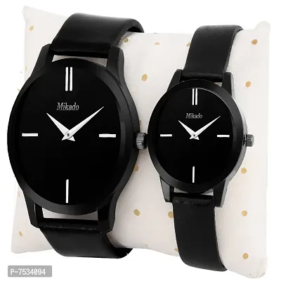 Mikado Analogue Men's  Women's Watch (Black Dial Black Colored Strap) (Pack of 2)