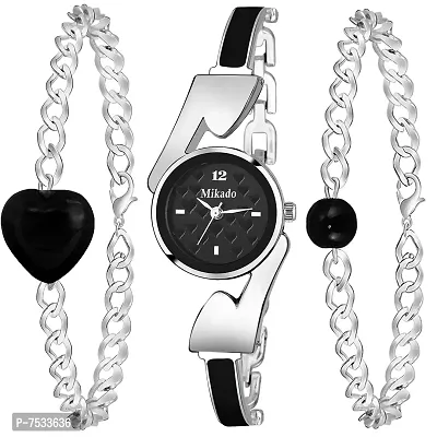 Mikado Little Heart Black Analog Watch with Bracelet Set Combo for Women-thumb0