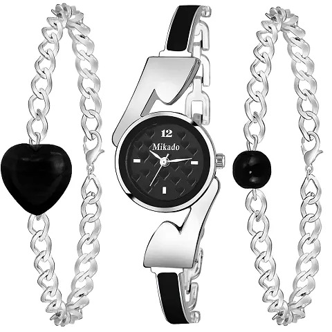 Mikado Little Heart Analog Watch with Bracelet Set Combo for Women