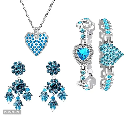 Mikado Women's Crystal Jewellery Set of Bracelet and Pendant and Earring Combo (Blue)-thumb0