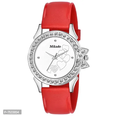 Mikado Silver Heart Analog Women Watches with Red Silicon Strap for Girls and Women