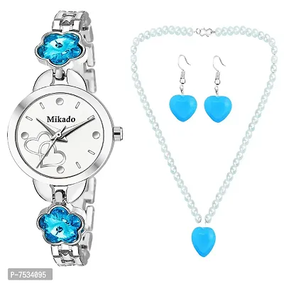 Mikado Stunning Bubbly Blue Analog Watch with Beautiful Necklace Set for Women-thumb0