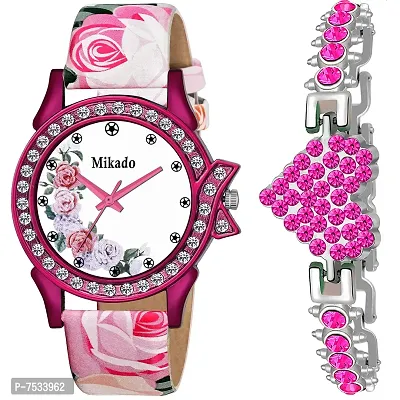 Mikado Fashionable Wonder Analogue Watch with Pink Heart Pendant for Women