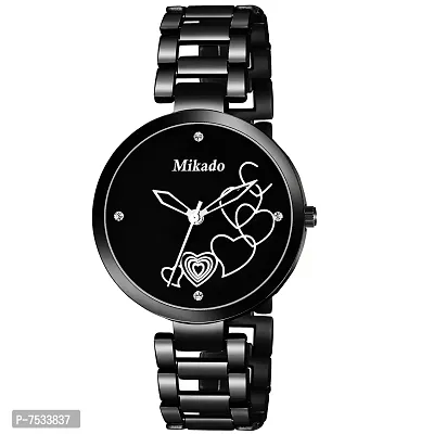 Mikado Classic Black Stainless Steel Analog Women Watches for Girls and Women