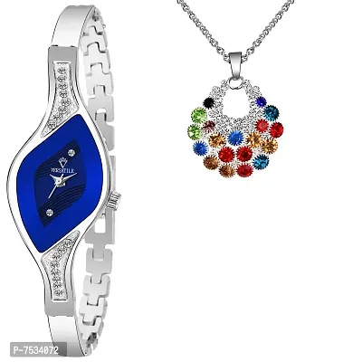 Versatile Blue Leia Watch and Pendant Set for Women and Grils