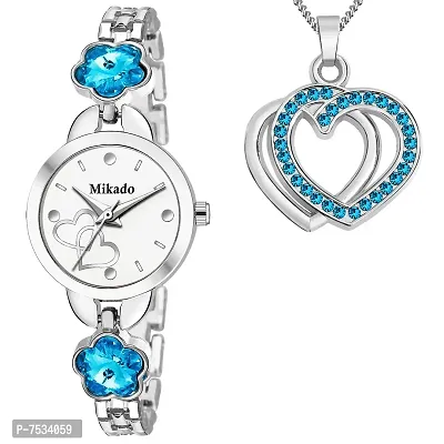 Mikado Sky Blue Lovely Heart Jewellery Set For Women-thumb0