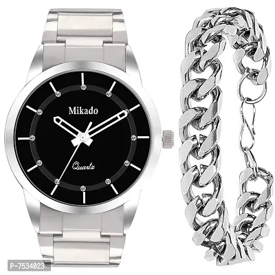 Mikado Silver Star Watch and Bracelet Set, Gift Item for Men's