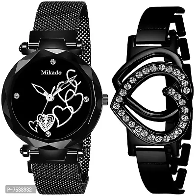 Mikado Analogue Women's Watch(Black Dial Black Colored Strap)-Black Heart