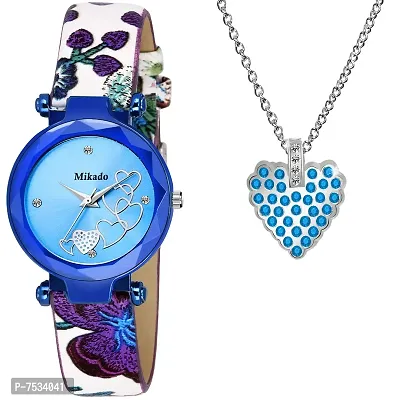 Mikado Girl's Analog Gemma Watch and Pendant Combo (Blue)-thumb0