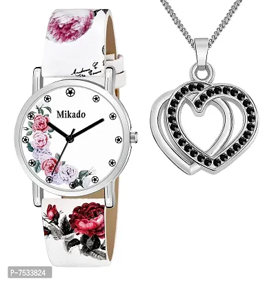 Mikado Stunning White Watch and Pendant Combo for Girls