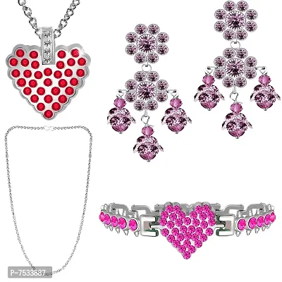 Versatile Pink Glamorous Jewellery Set For Women And Girls