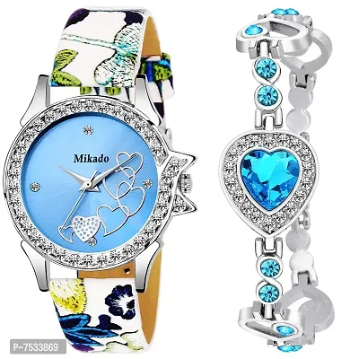 Mikado Analogue Girl's Watch(Blue Dial Multicolor Colored Strap)-DRS SET